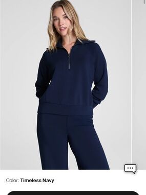 SPANX AirEssentials Half Zip in Timeless Navy - Size Small